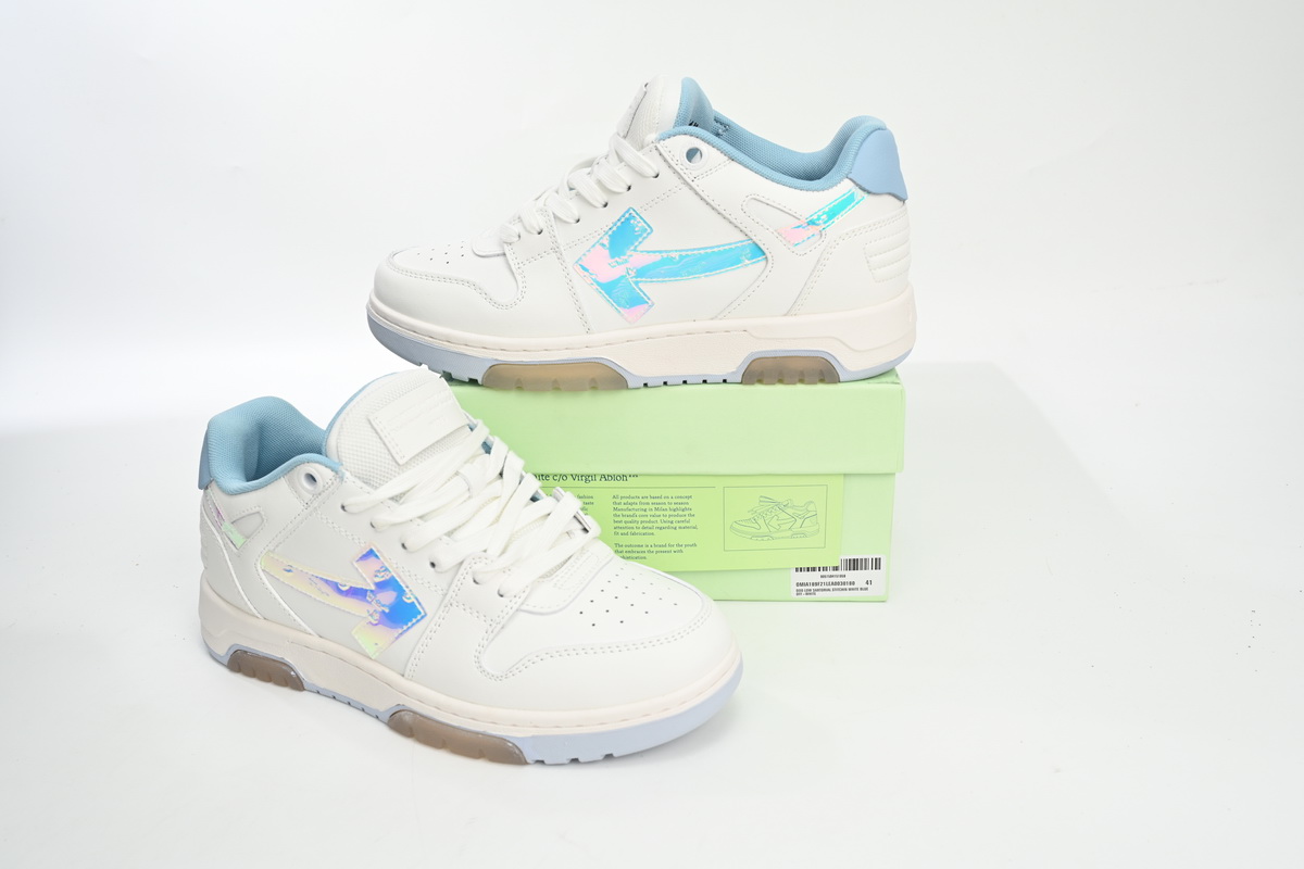 Off White Out Of Office OOO Low Tops White Iridescent Blue OMIA189S 21LEA0030 0180/OMIA189F21LEA0030181