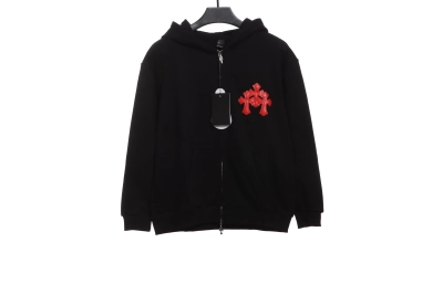 CHROME HEARTS Red Triple Cross Zip Up Hoodie 01