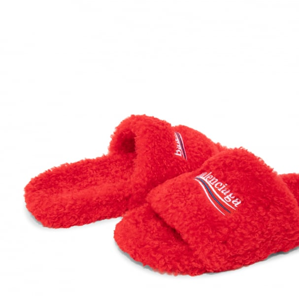 Balenciaga Coke Label Furry Slides