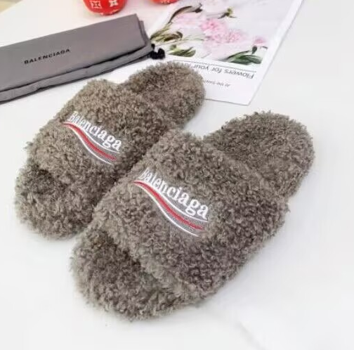 Balenciaga Coke Label Furry Slides