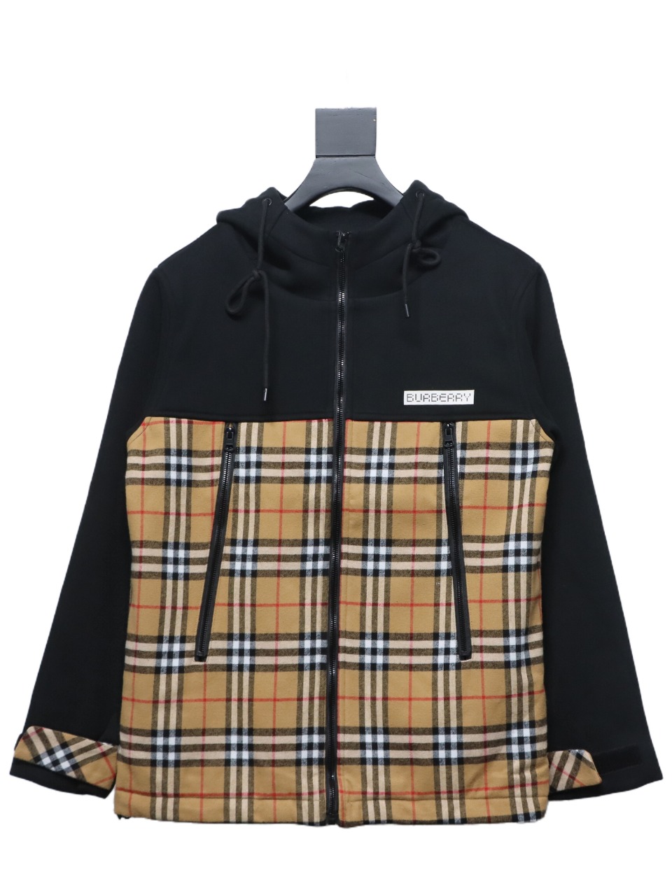 Brand Check Hood Cotton Beige Black Jacket