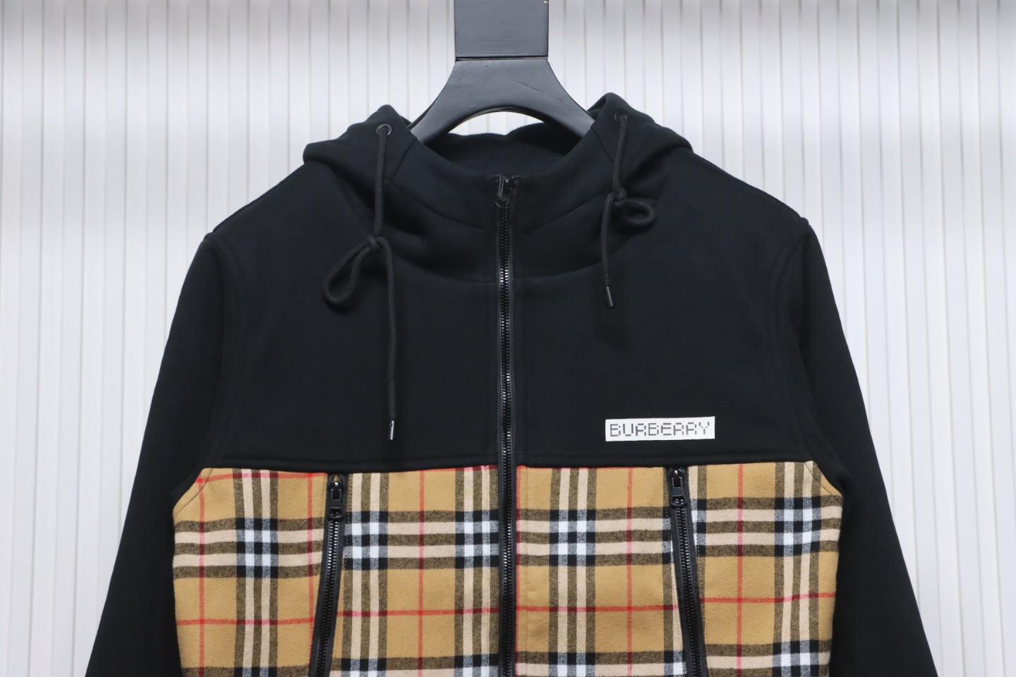 Brand Check Hood Cotton Beige Black Jacket