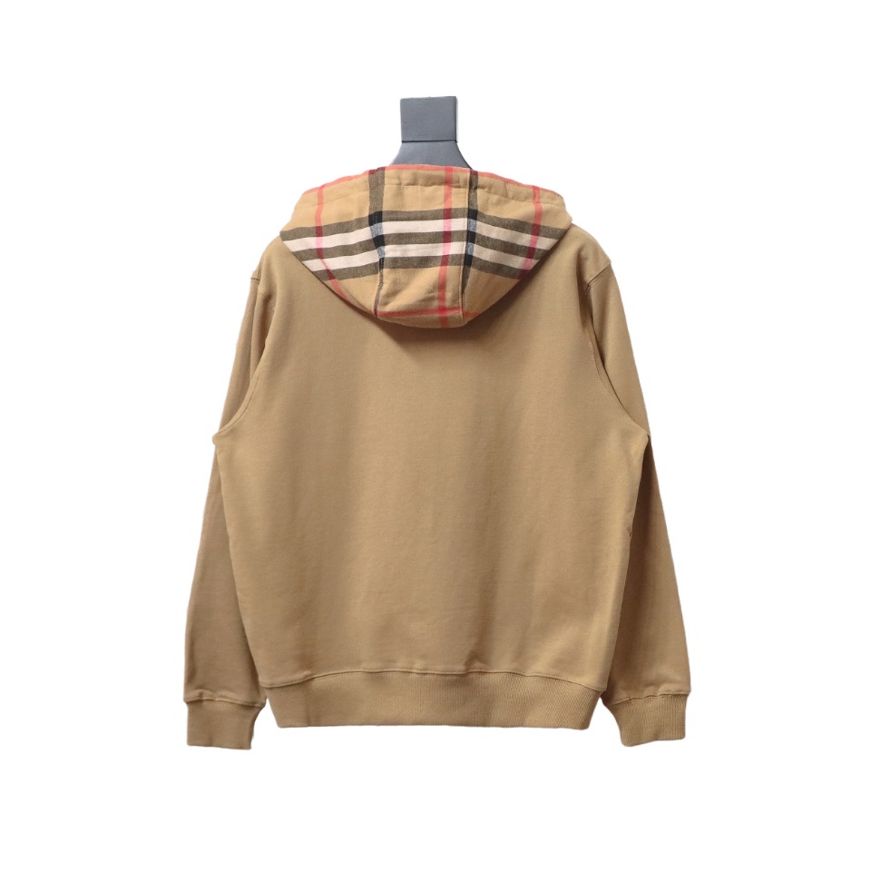Brand Check Hood Cotton Beige Zip Up Hoodie