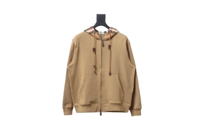 Brand Check Hood Cotton Beige Zip Up Hoodie 01