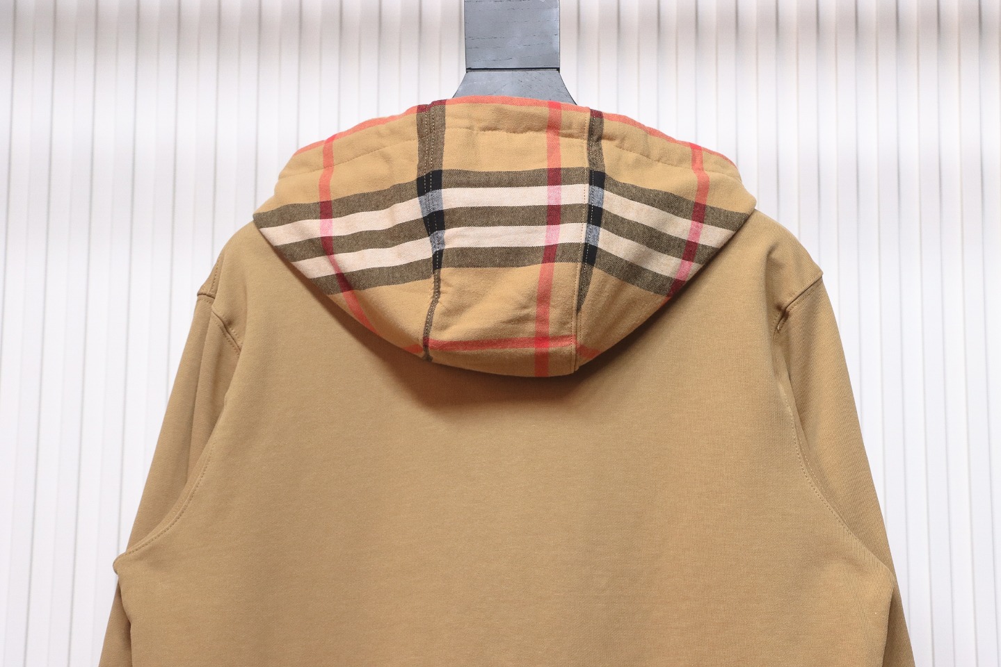 Brand Check Hood Cotton Beige Zip Up Hoodie