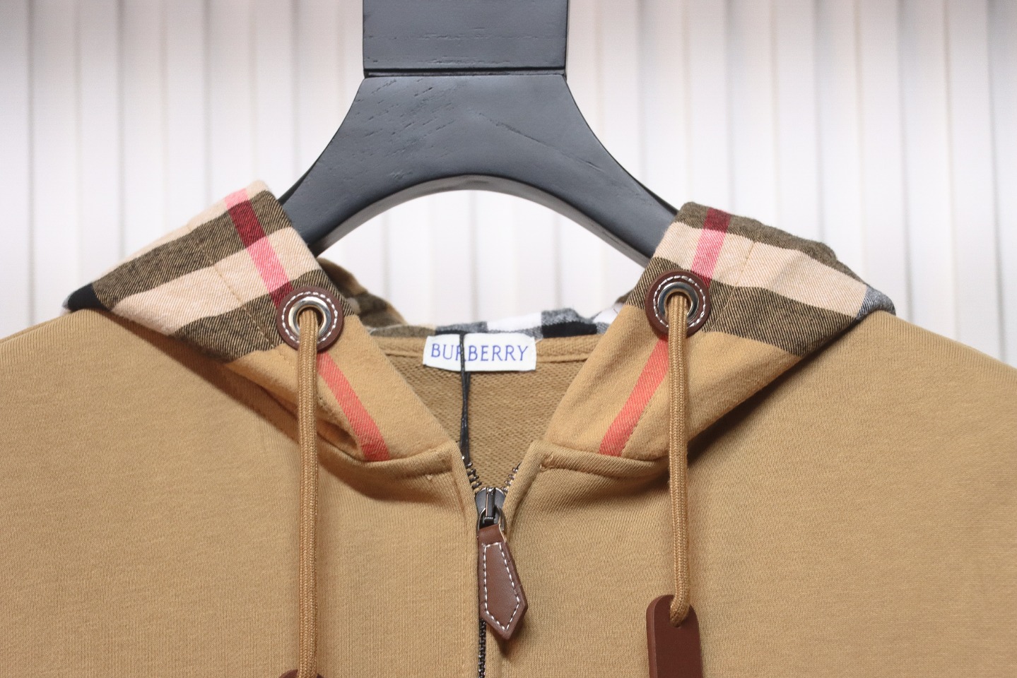 Brand Check Hood Cotton Beige Zip Up Hoodie