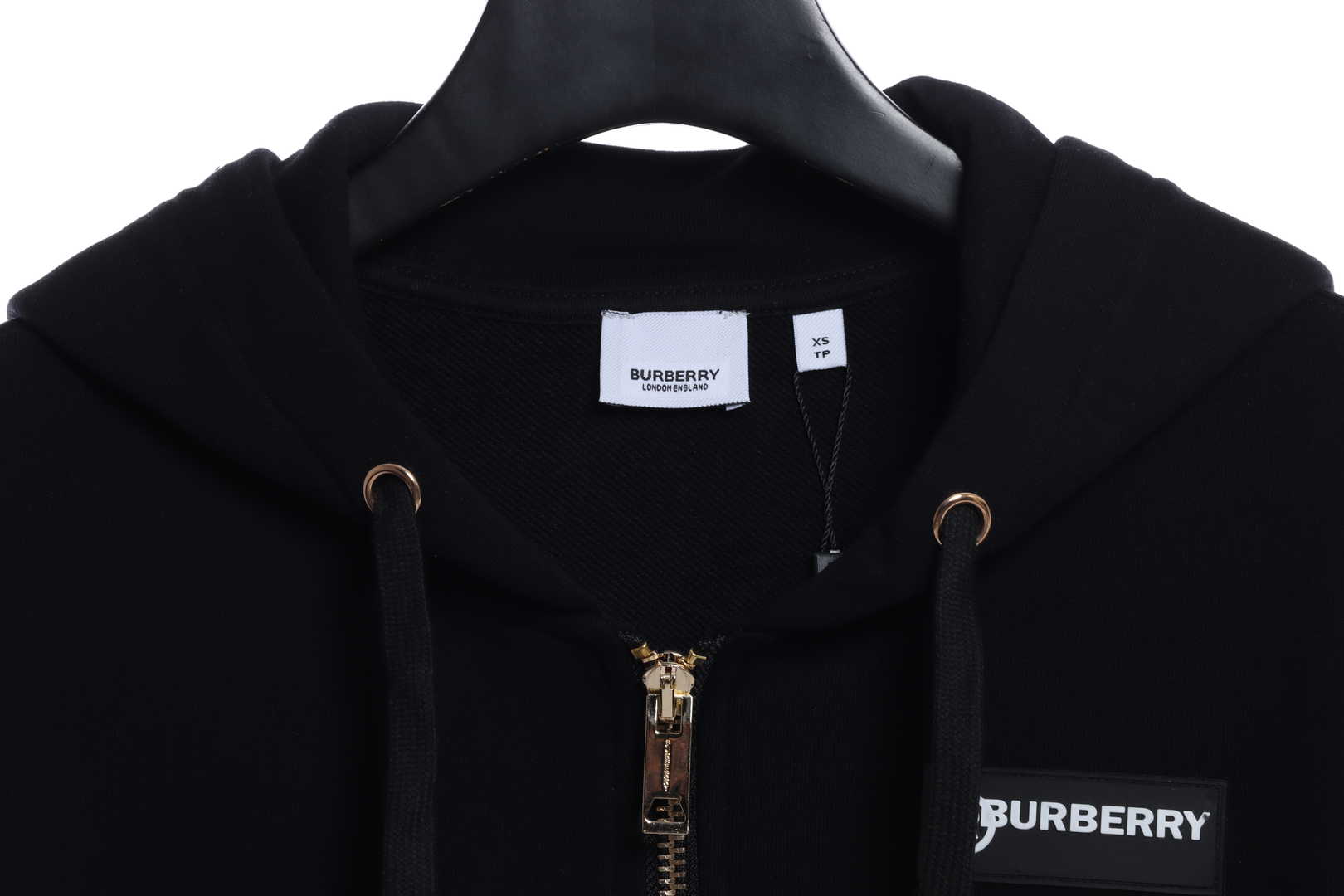 Brand Double Sleeve Check Lettering Zip Hoodie Black