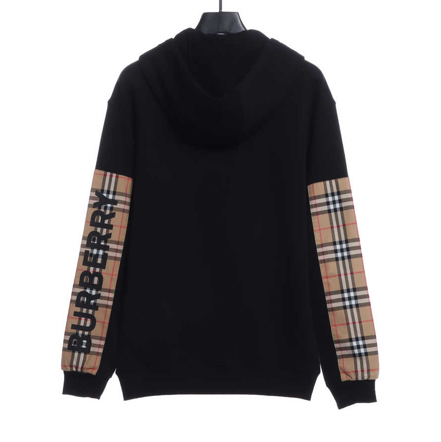 Brand Double Sleeve Check Lettering Zip Hoodie Black