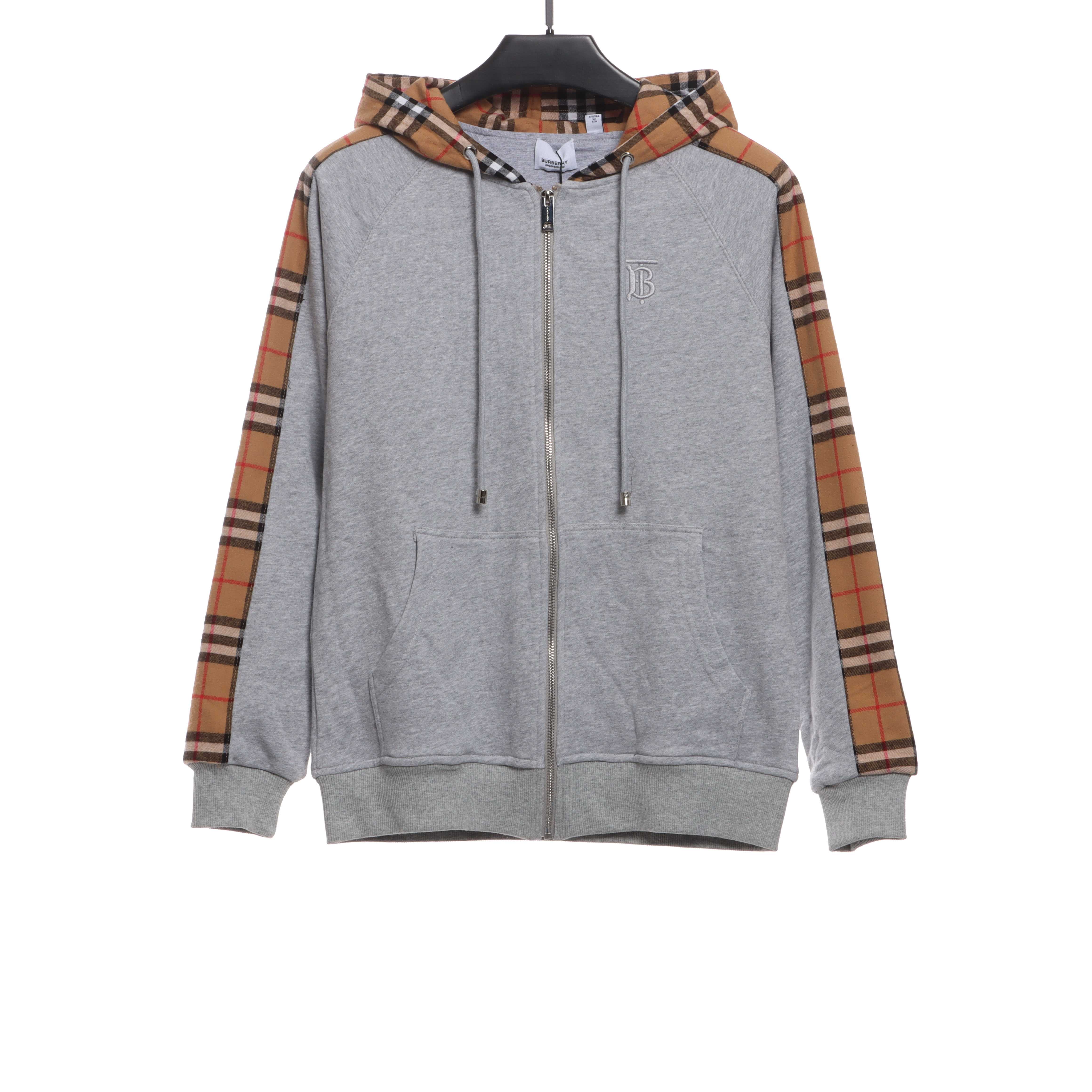 Brand Zip Up Hoodie Grey