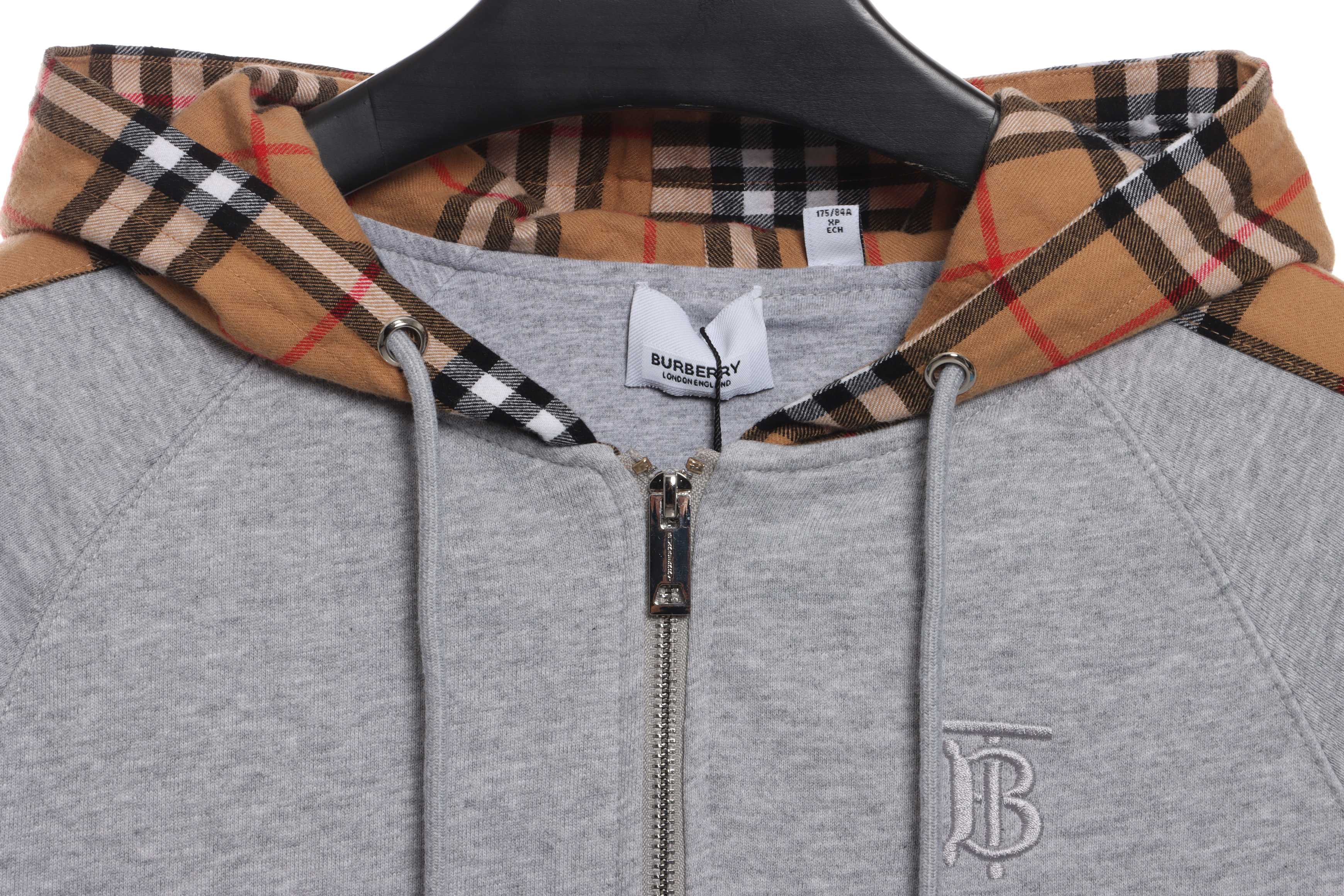 Brand Zip Up Hoodie Grey