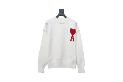 Ami Crewneck Sweater Off White/Red 01