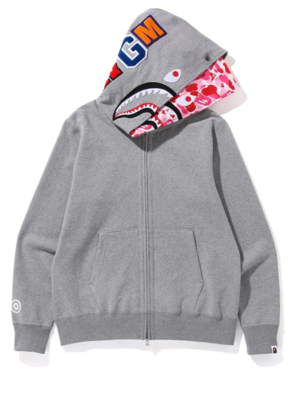 BAPE ABC Camo Shark Wide Fit Full Zip Double Hoodie Gray