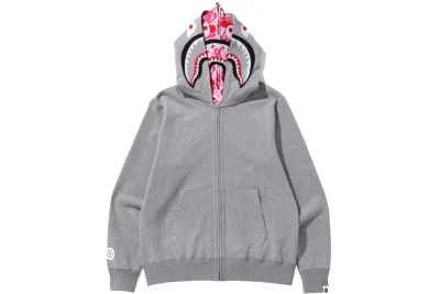 BAPE ABC Camo Shark Wide Fit Full Zip Double Hoodie Gray 02