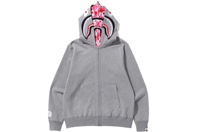 BAPE ABC Camo Shark Wide Fit Full Zip Double Hoodie Gray 02