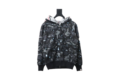 BAPE Space Camo Shark Full Zip Double Hoodie Black Multi 01