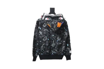 BAPE Space Camo Shark Full Zip Double Hoodie Black Multi 02