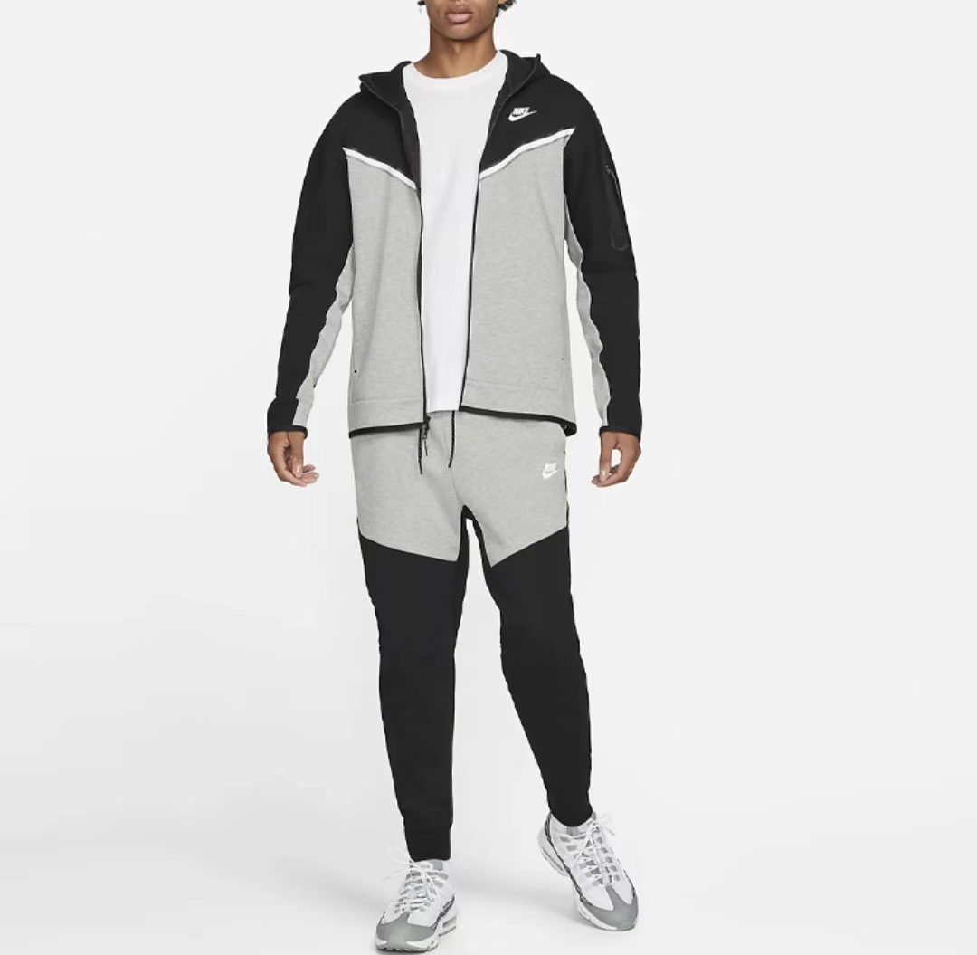 Nike Sportswear Tech Fleece Full Zip Hoodie & Joggers Set Black/Dark Grey Heather/White