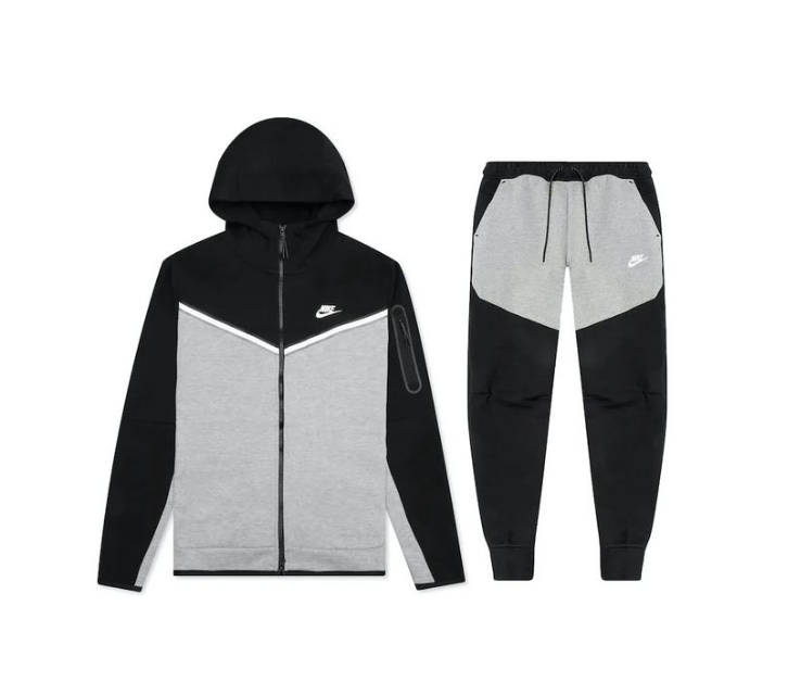 Nike Sportswear Tech Fleece Full Zip Hoodie & Joggers Set Black/Dark Grey Heather/White
