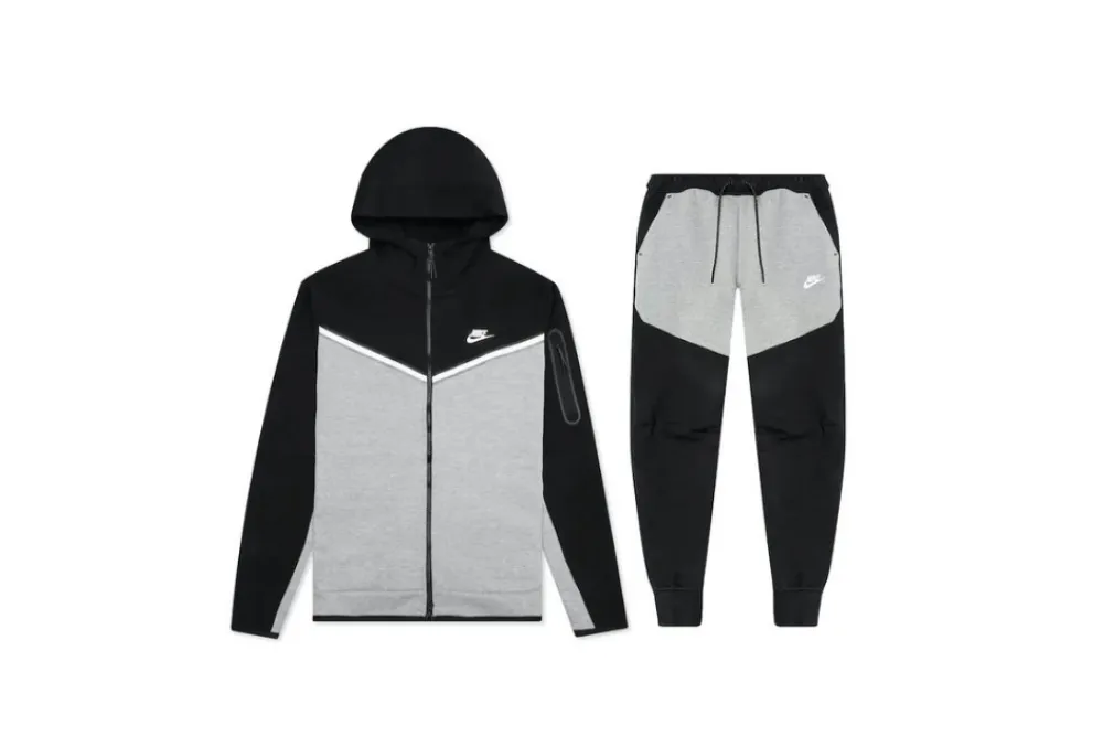 Nike Sportswear Tech Fleece Full Zip Hoodie & Joggers Set Black/Dark Grey Heather/White
