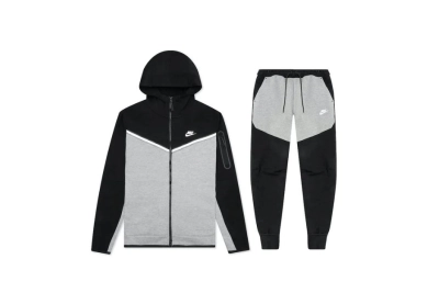 Nike Sportswear Tech Fleece Full Zip Hoodie & Joggers Set Black/Dark Grey Heather/White 01
