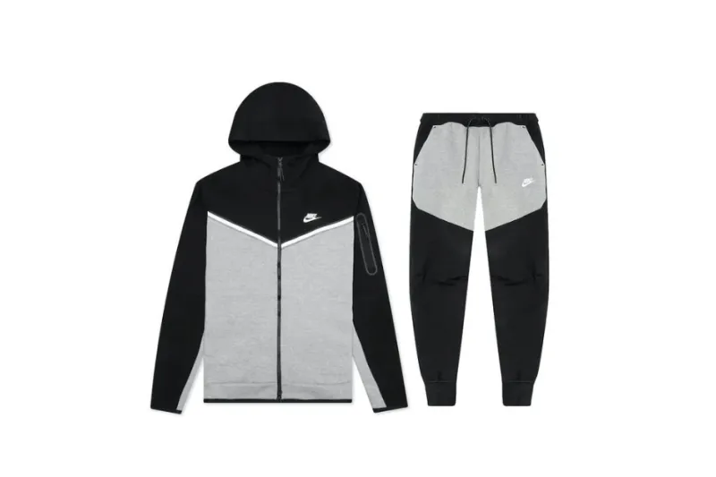 Nike Sportswear Tech Fleece Full Zip Hoodie & Joggers Set Black/Dark Grey Heather/White