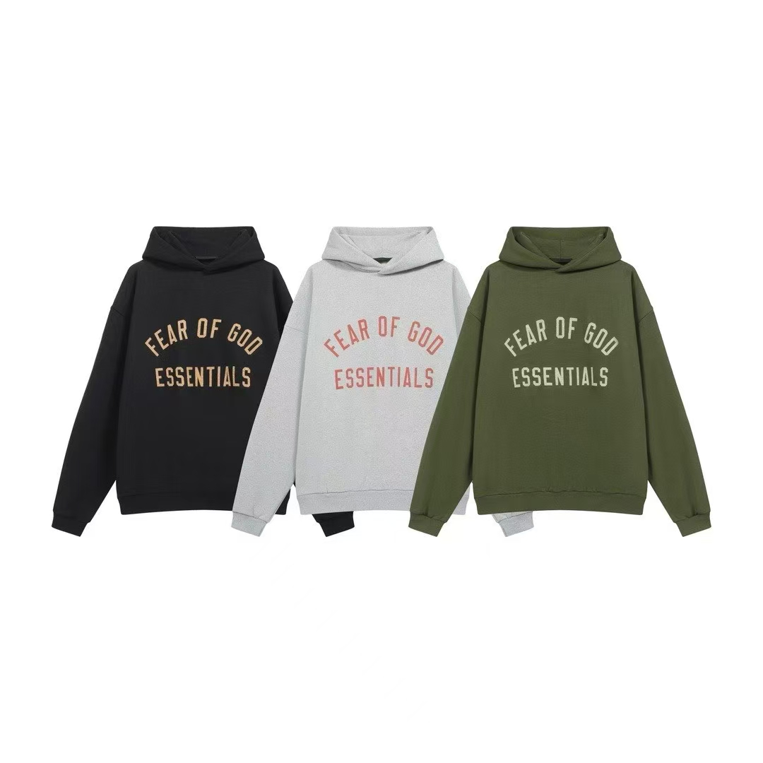 RSNOW Fear of God Essentials Fleece Hoodie Black/Dark Heather/Military
