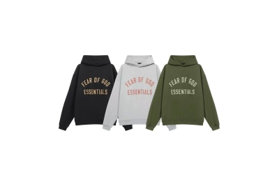 RSNOW Fear of God Essentials Fleece Hoodie Black/Dark Heather/Military 01