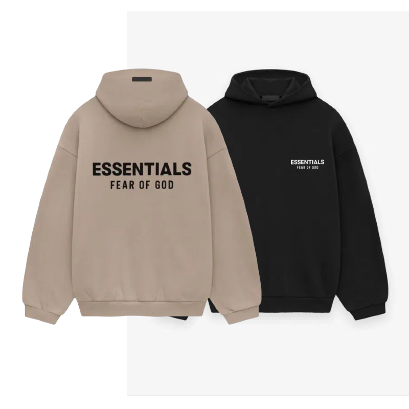 Fear of God Essentials Fleece Hoodie in Black/Desert Sand
