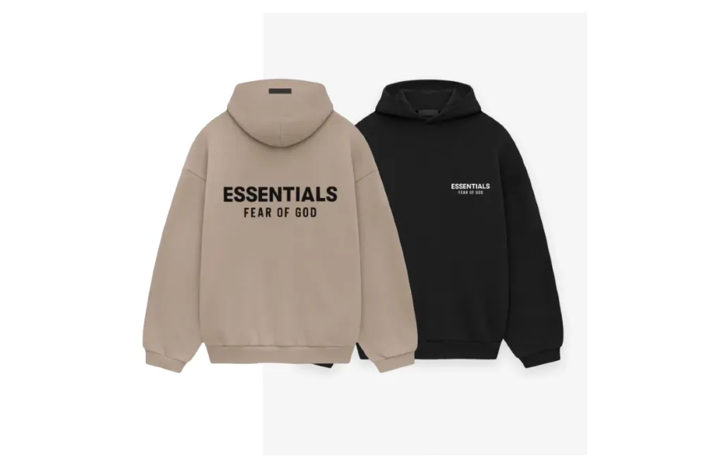 Fear of God Essentials Fleece Hoodie in Black/Desert Sand