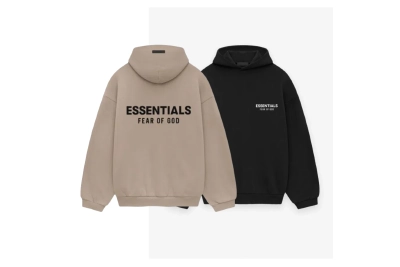 Fear of God Essentials Fleece Hoodie in Black/Desert Sand 01