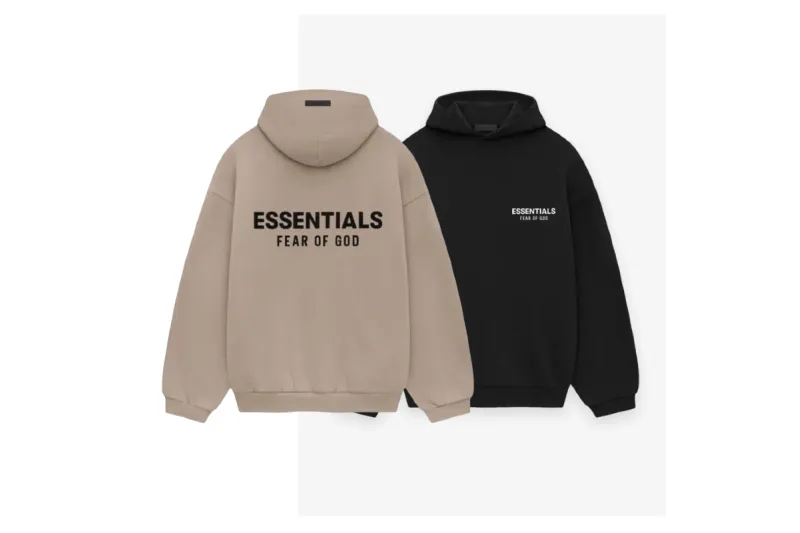 Fear of God Essentials Fleece Hoodie in Black/Desert Sand