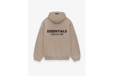 Fear of God Essentials Fleece Hoodie in Black/Desert Sand 02