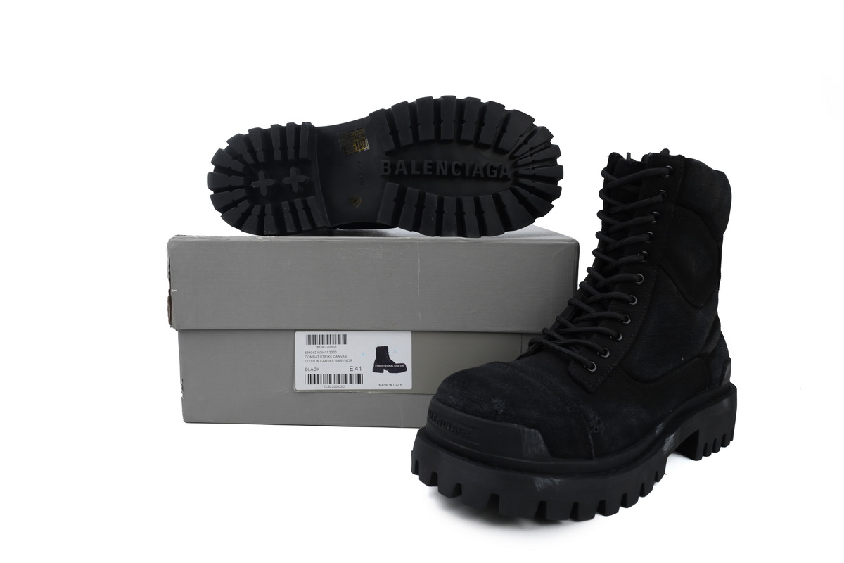 Balenciaga Black Canvas Distressed Strike Boots
