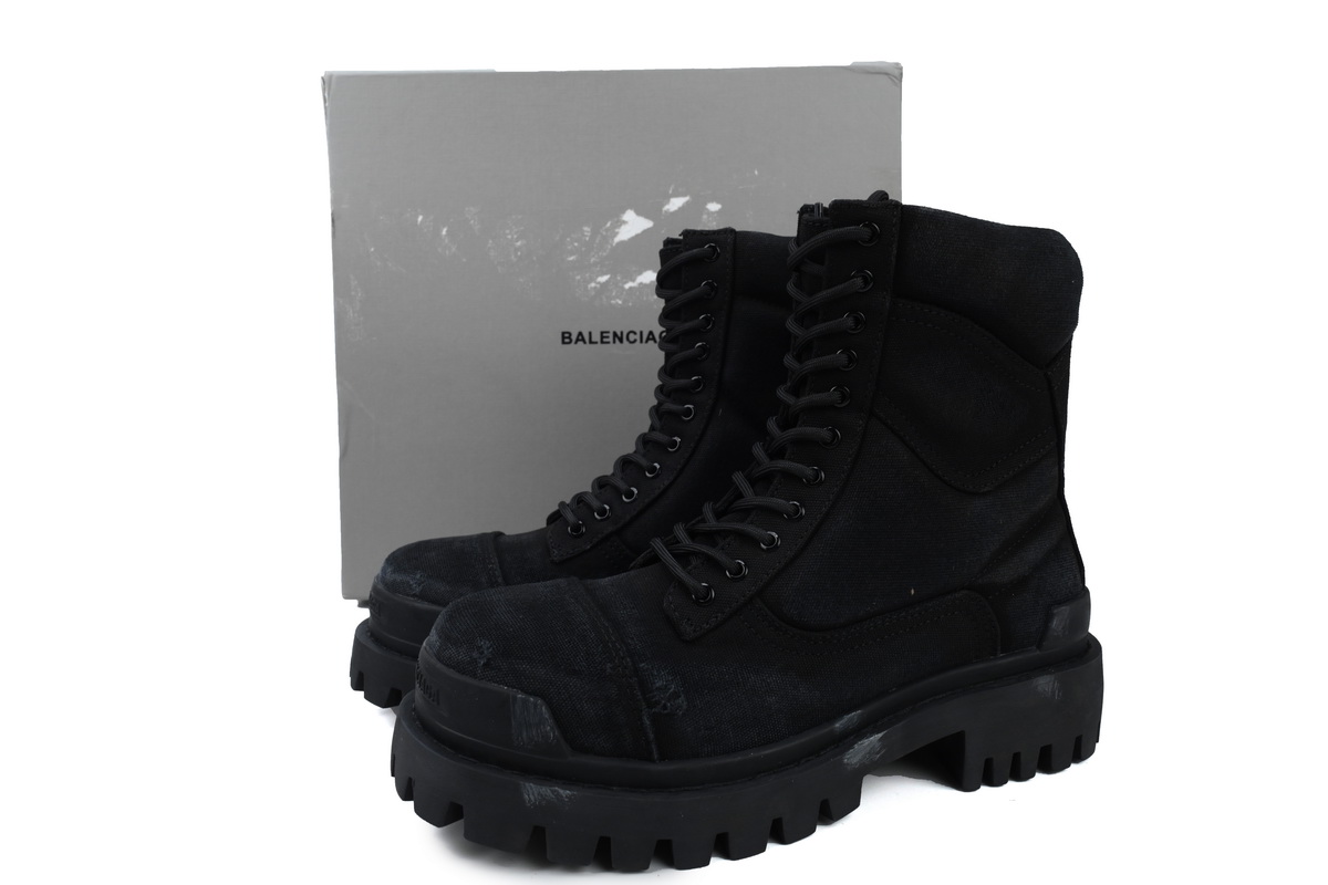 Balenciaga Black Canvas Distressed Strike Boots