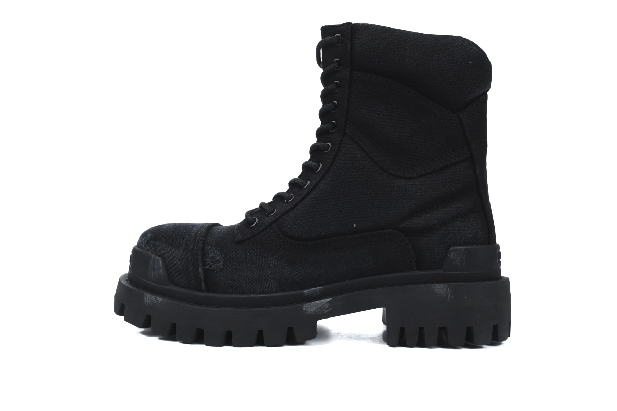 Balenciaga Black Canvas Distressed Strike Boots