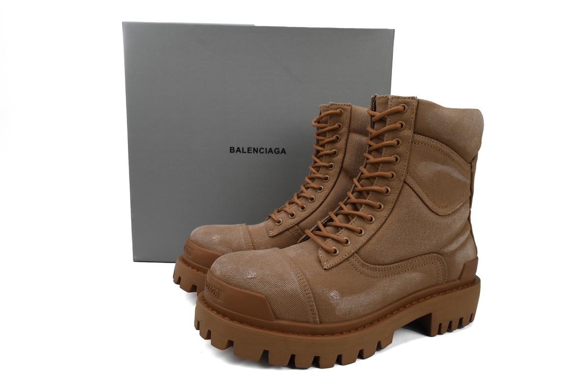 Balenciaga Brown Canvas Distressed Strike Boots