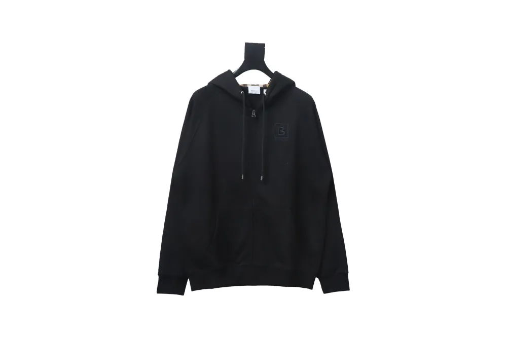 Burberry Zip Up Hoodie With Check Hood Black Archive Beige