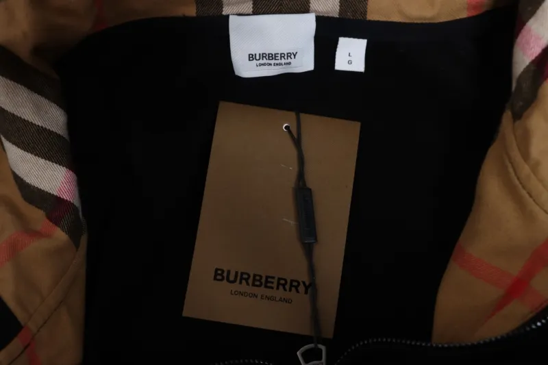 Burberry Zip Up Hoodie With Check Hood Black Archive Beige