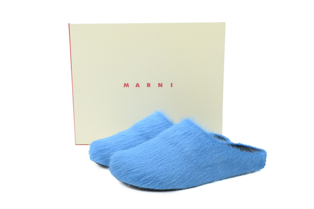 MARNI Long-Hair Calfskin Fussbett Sabot Blue