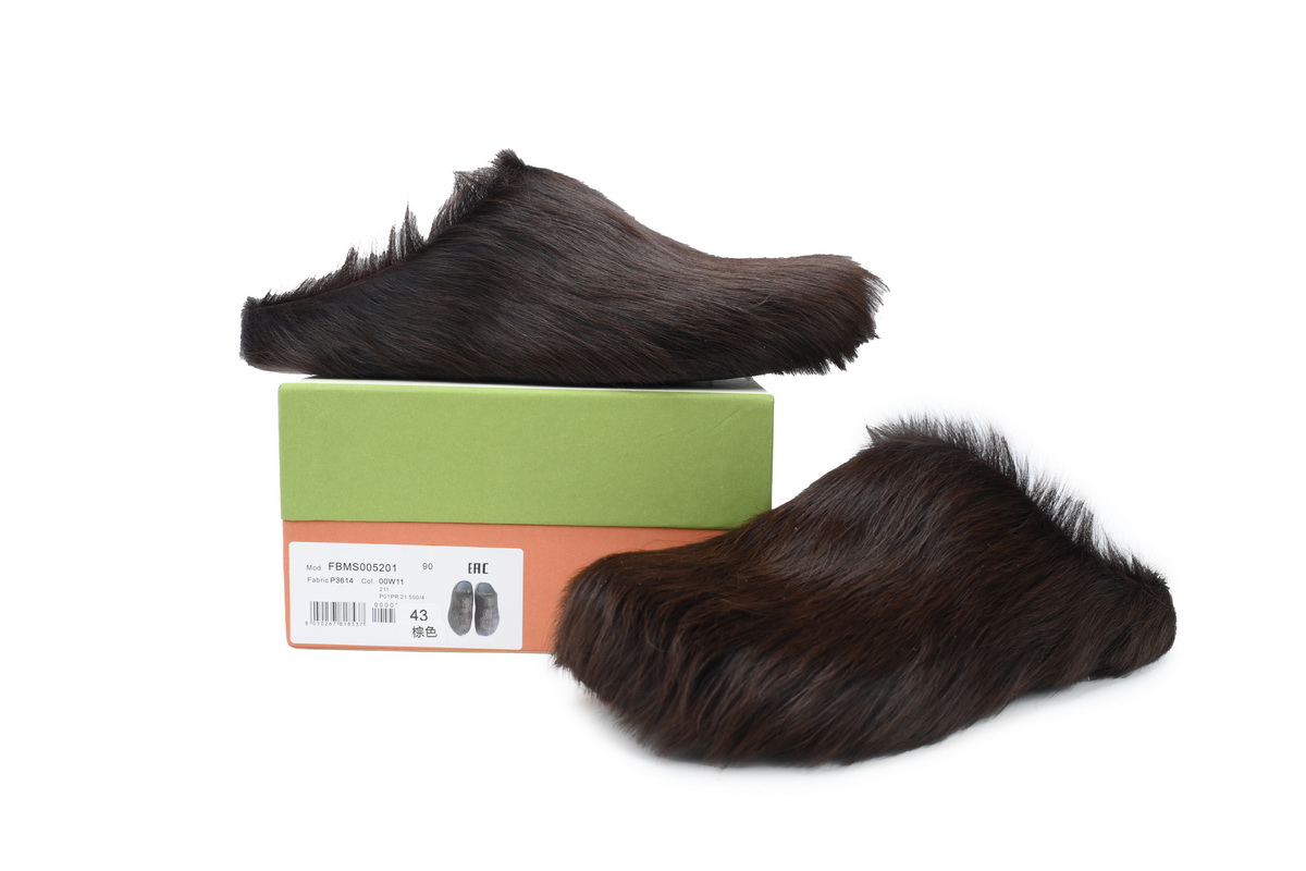 MARNI Long-Hair Calfskin Fussbett Sabot Brown