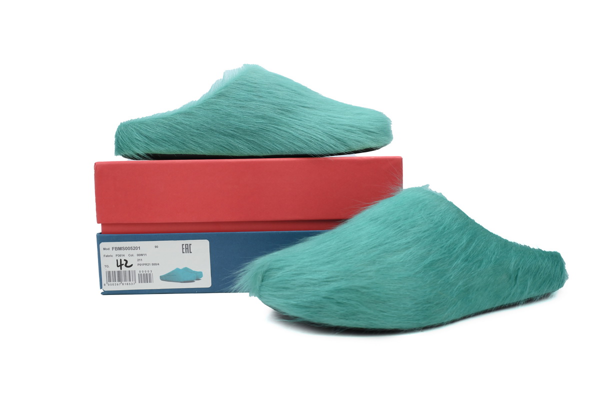 MARNI Long-Hair Calfskin Fussbett Sabot Dark Green