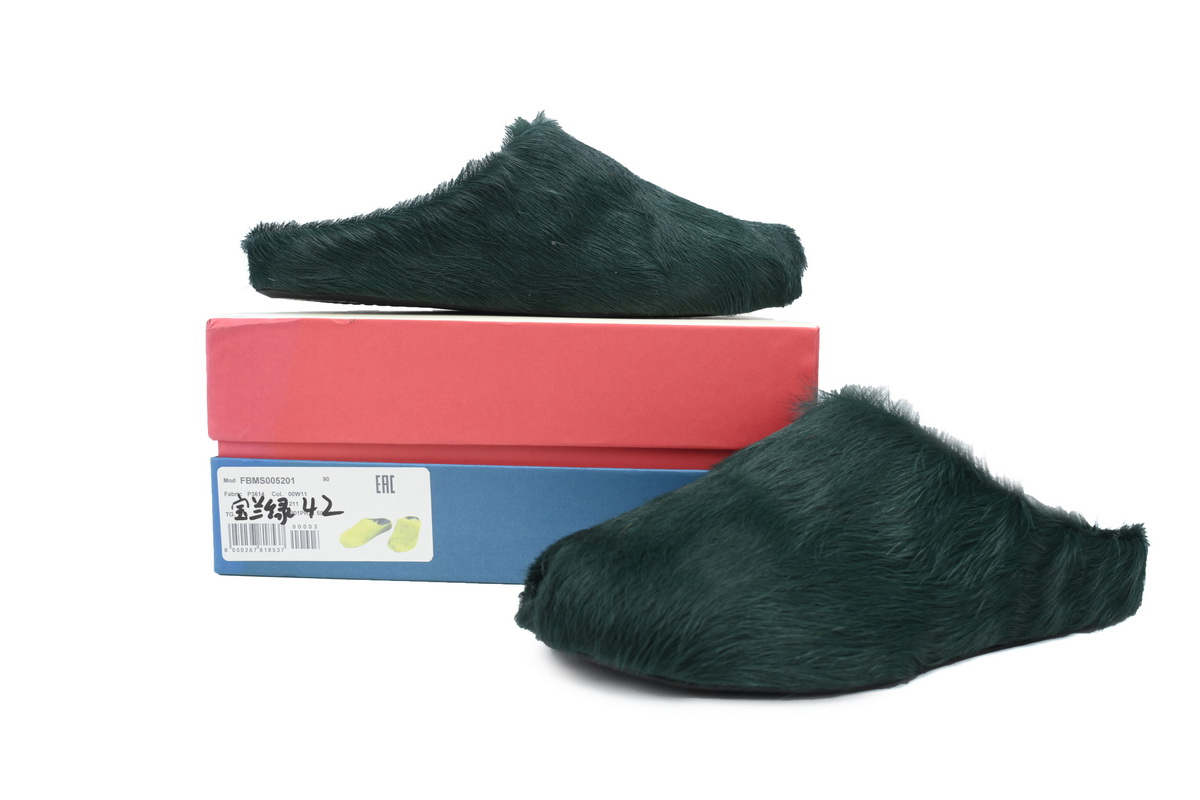 MARNI Long-Hair Calfskin Fussbett Sabot Deep Green