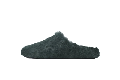 MARNI Long-Hair Calfskin Fussbett Sabot Deep Green 01