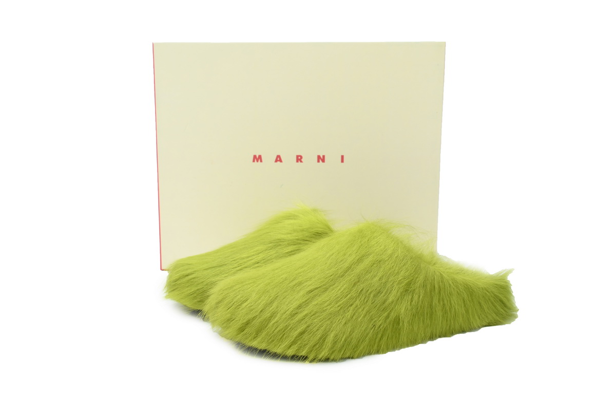MARNI Long-Hair Calfskin Fussbett Sabot Green