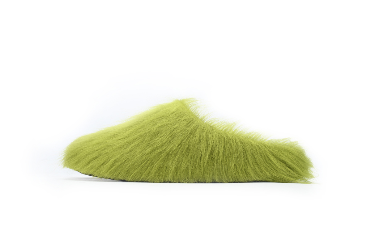 MARNI Long-Hair Calfskin Fussbett Sabot Green