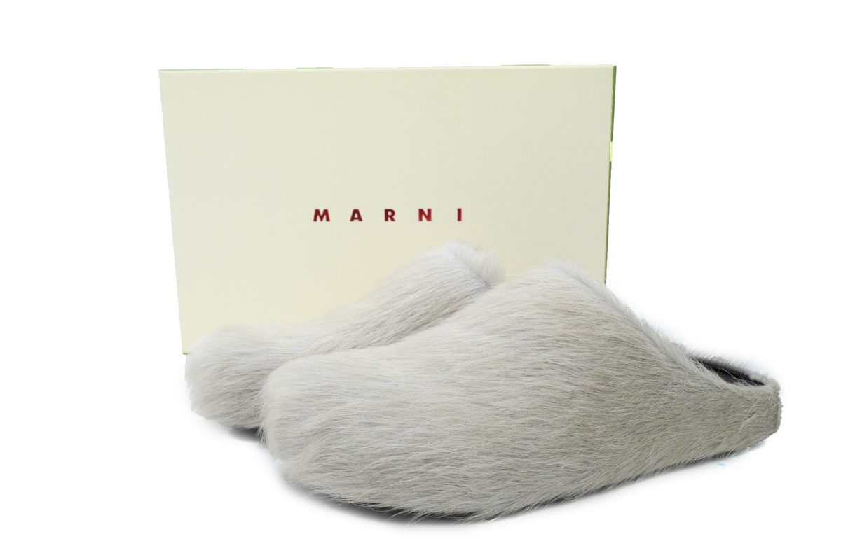 MARNI Long-Hair Calfskin Fussbett Sabot Grey