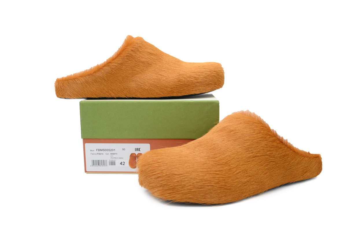 MARNI Long-Hair Calfskin Fussbett Sabot Yellowish Brown