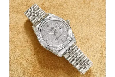RSNOW Rolex Datejust 36 Iced Out Factory Silver Dial Genuine Diamonds Watch 02