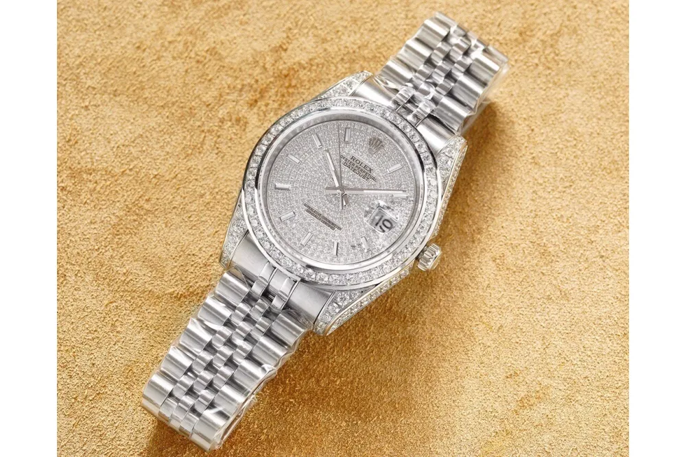 RSNOW Rolex Datejust 36 Iced Out Factory Silver Dial Genuine Diamonds Watch