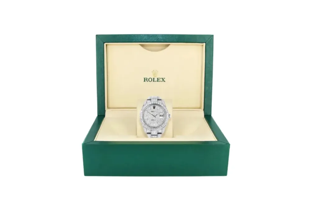 RSNOW Rolex Diamond Embezzled Datejust 41 Silver 5996 100000612DED4 (mossanite)